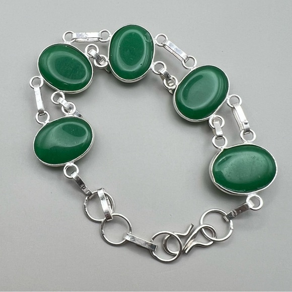 New Green Onyx Stone Silver Overlay Bracelet 6.25 - 7.5 - Picture 6 of 9
